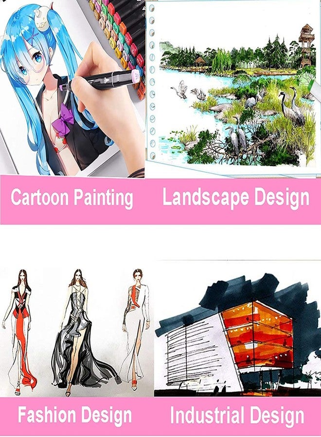 Corslet مجموعة أقلام تلوين كحولية من كورسليت، 48 لونًا، أقلام تلوين فنية مزدوجة الرأس للرسم والتخطيط والتلوين والتسطير. - Image 2